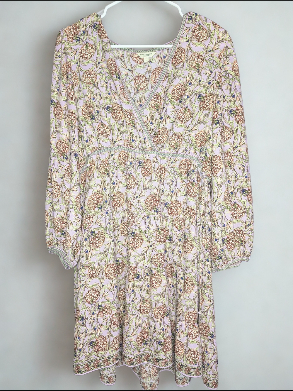 Max Studio Purple Floral Long Sleeve Dress